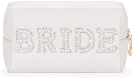 Canvas tote bag for bride filled with essentials for the wedding prep timeline
