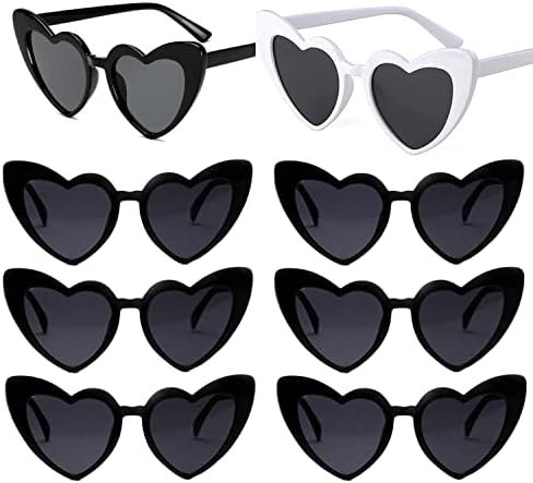 Set of black and white heart-shaped sunglasses, ideal for bridesmaid proposal boxes, bachelorette parties, and wedding photo ops.

