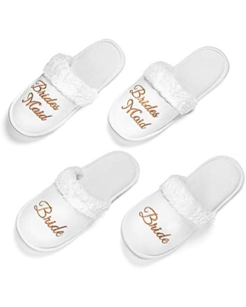 Bridal and bridesmaid slippers for getting ready before surprise wedding dance with parents