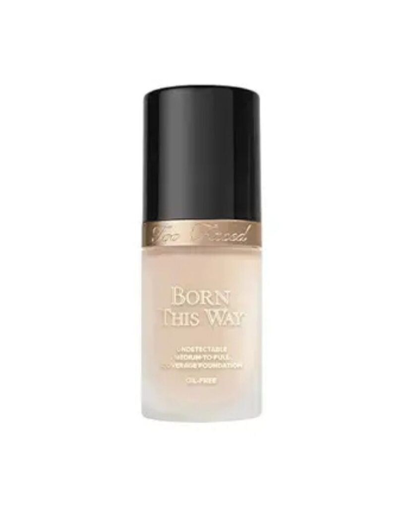 “Too Faced Born This Way foundation bottle, medium-to-full coverage oil-free foundation”