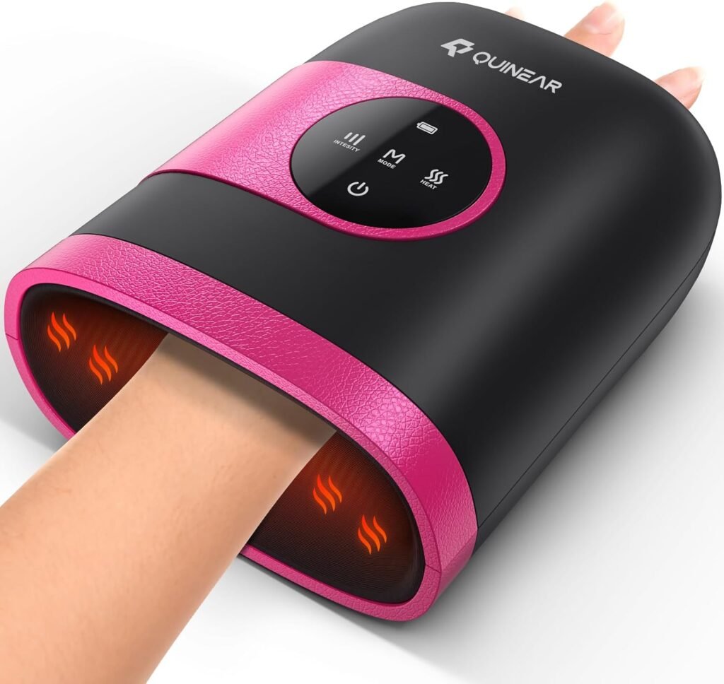 Electric heated hand massager with compression and heat therapy.