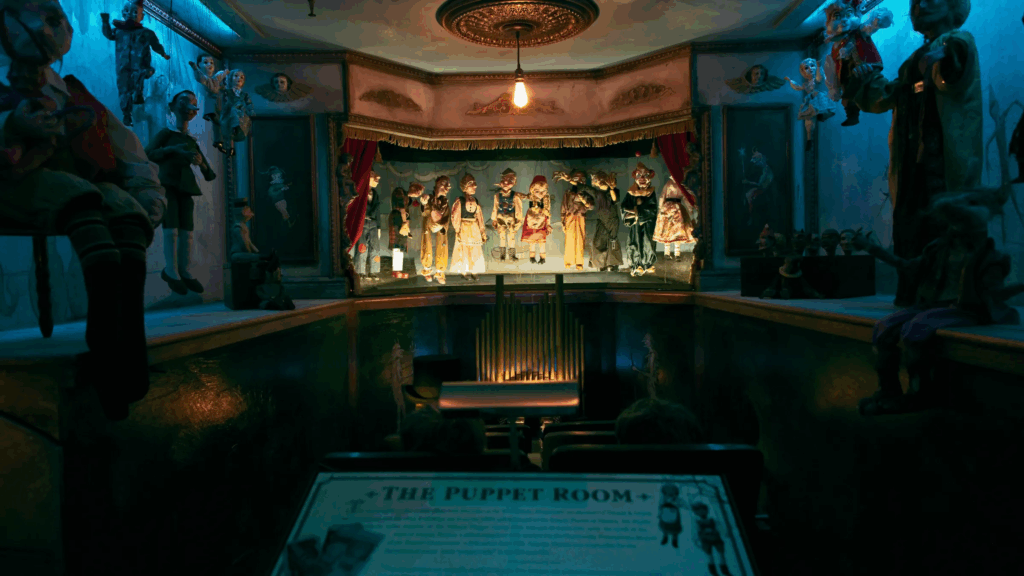 The Puppet Room inside Zak Bagans’ Haunted Museum in Las Vegas, Nevada with eerie dolls and marionettes on display