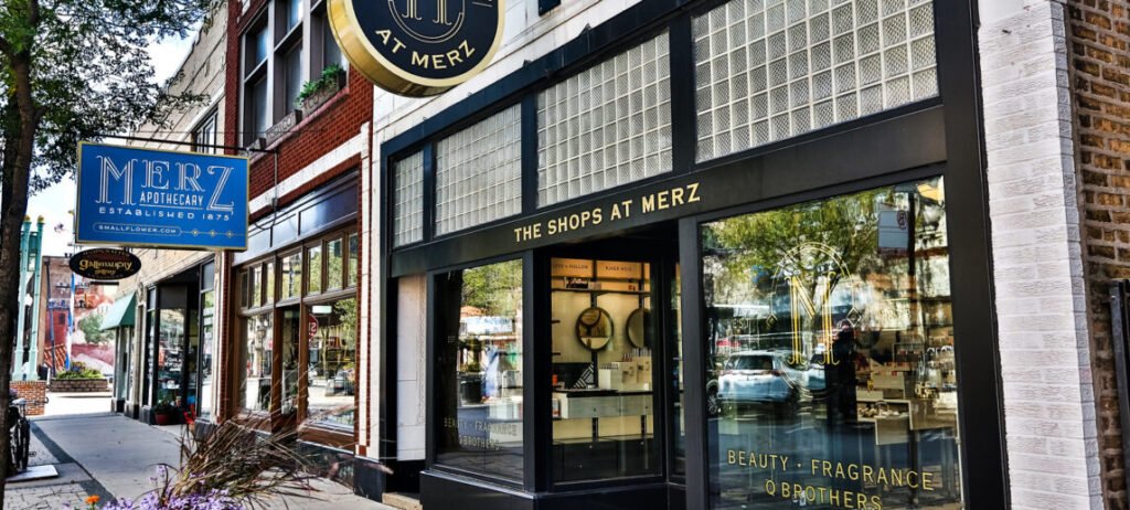 Merz Apothecary Chicago storefront in Lincoln Square with modern signage and glass windows