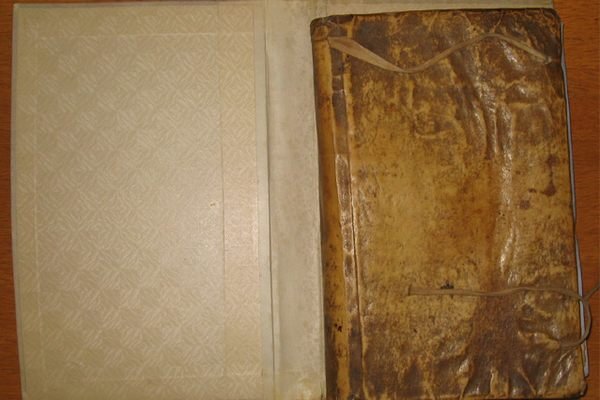 Rare Boston Athenaeum Skin Book bound in human skin, an unusual artifact in Boston, Massachusetts.