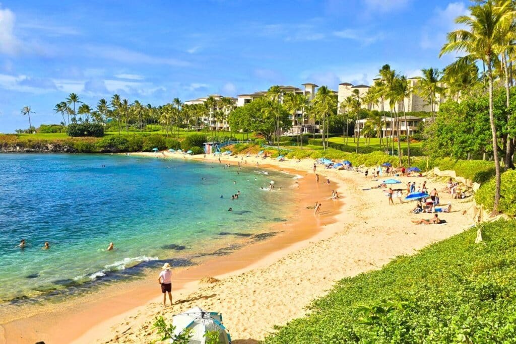 Luxury resort surrounded by palm trees in Wailea, Maui overlooking the Pacific Ocean.