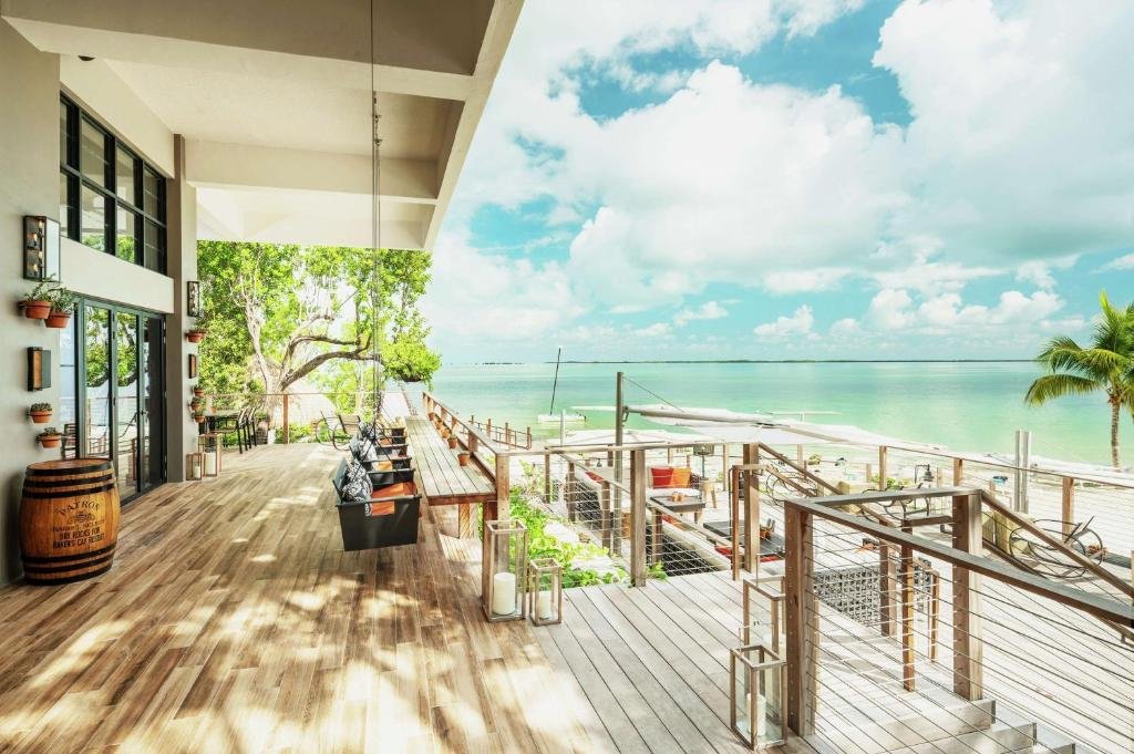 Oceanfront deck view at Baker’s Cay Resort, an eco-friendly resort in Key Largo, Florida.