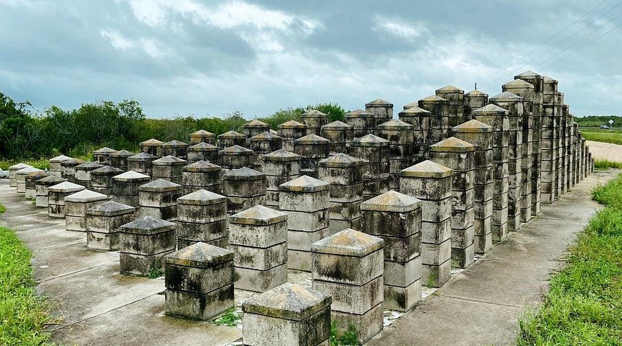 Rows of stone pillars at the ValuJet Flight 592 Memorial in the Florida Everglades