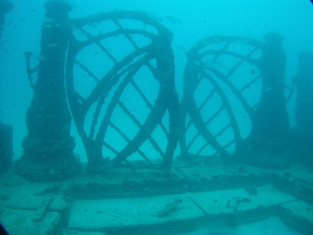 Decorative underwater gates at Neptune Memorial Reef in Key Biscayne, Florida