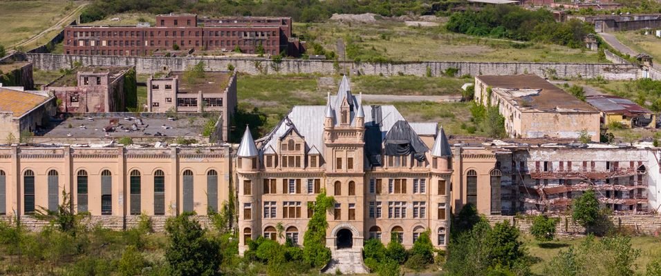 Aerial panorama of Old Tennessee State Prison Nashville complex with surrounding ruins