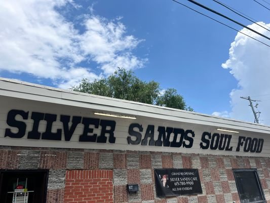 Front entrance of Silver Sands Cafe Soul Food restaurant in Nashville, Tennessee.