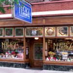 Historic Merz Apothecary Chicago storefront with wooden frame and stained glass windows
