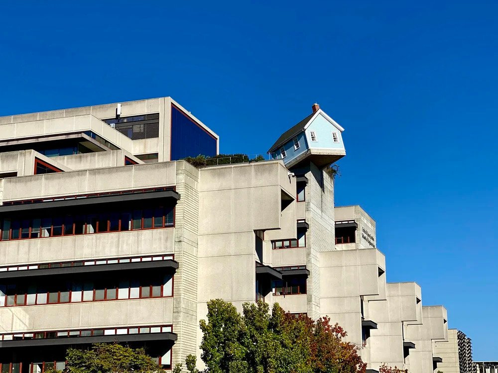 Fallen Star San Diego art installation on top of Jacobs Hall at UCSD
