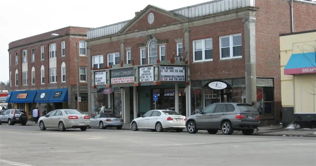 Exterior view of the Dedham Community Theater in Massachusetts, once home to the Museum of Bad Art.
