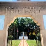 Entrance to Jose Marti Park Tampa with Cuban monument in Ybor City