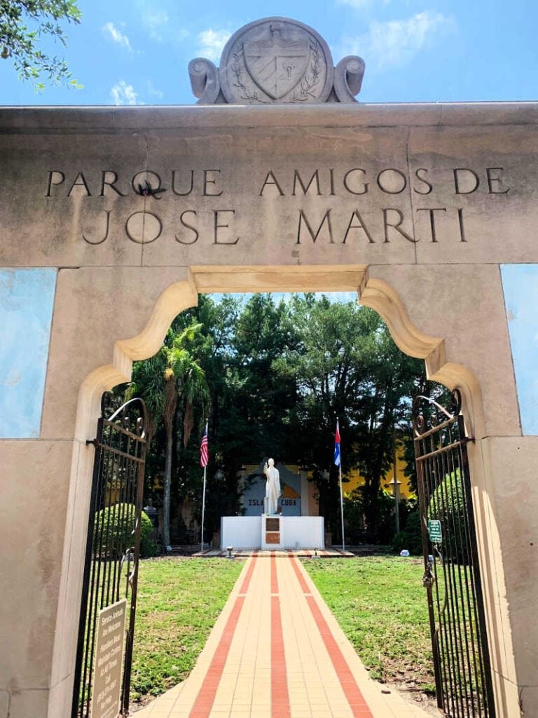 Entrance to Jose Marti Park Tampa with Cuban monument in Ybor City