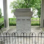 Close-up of President James K. Polk’s Tomb with inscriptions honoring him and his wife Sarah Childress Polk in Nashville, Tennessee.